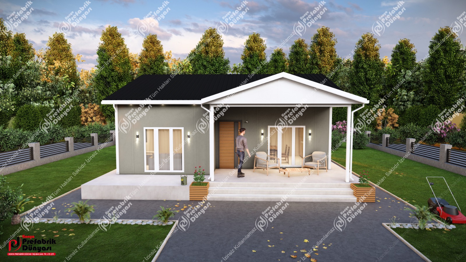 Geniş verandası bulunan modern prefabrik ev tasarımı
