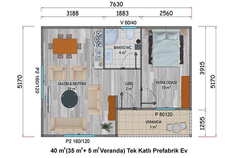 40 m2 Prefabrik Ev